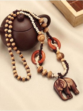Wood Beads Necklace W/ Fashion Pendant