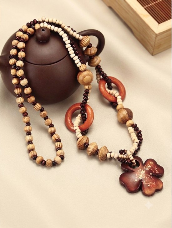 Wood Beads Necklace W/ Fashion Pendant