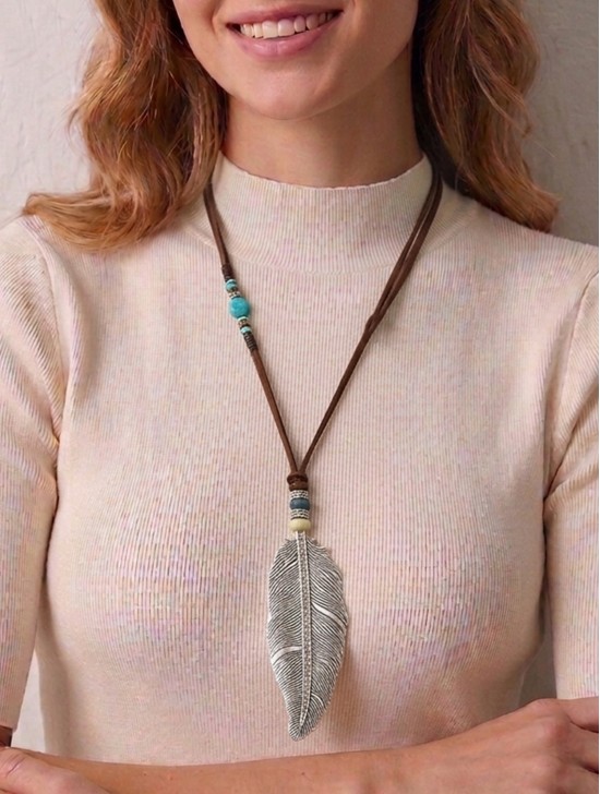 Feather Necklace W/ Rhinestones