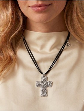 Rope Necklace W/ Cross and heart