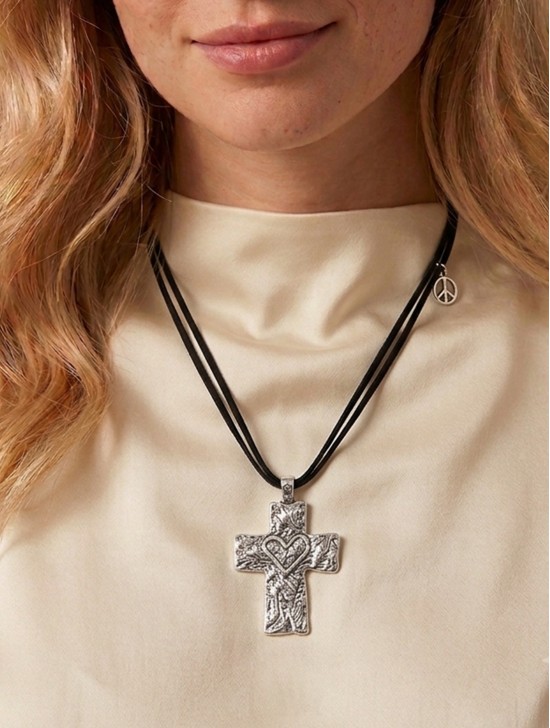 Rope Necklace W/ Cross and heart