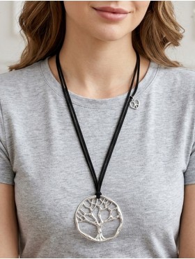 Rope Necklace W/ Silver Tree Pendant