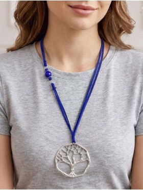 Rope Necklace W/ Silver Tree Pendant