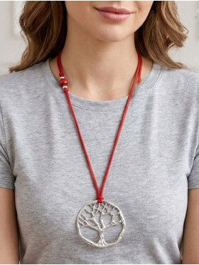 Rope Necklace W/ Silver Tree Pendant