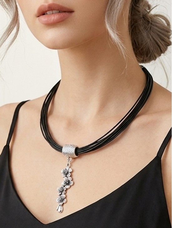 Multi Ropes Necklace W/ Flower Pendant