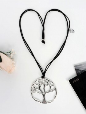 Rope Necklace W/ Silver Tree Pendant