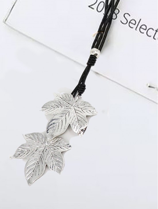 Rope Necklace W/ Maple Leaf Pendant