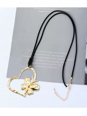 Rope Necklace W/ Heart and Butterfly