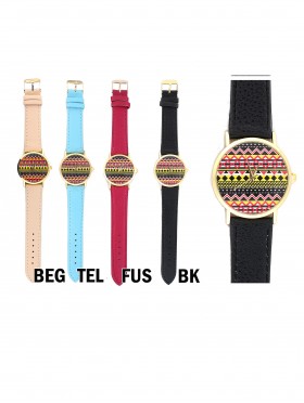FAUX LEATHER WATCH WITH WAVE PRINT