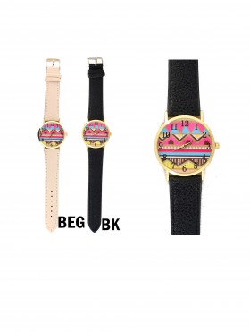 FAUX LEATHER WATCH WITH AZTEC PRINT