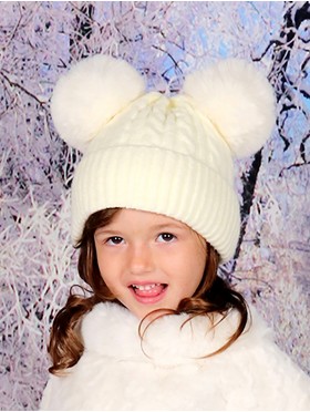 Kids Double Pom Pom Knitted Hat (Plush Inside)