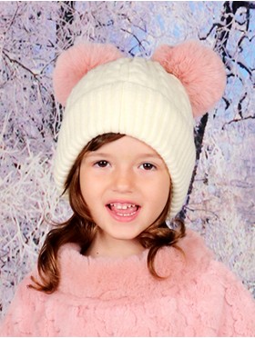 Kids Double Pom Pom Knitted Hat (Plush Inside)