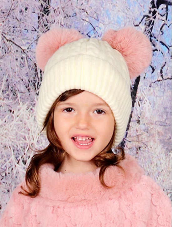 Kids Double Pom Pom Knitted Hat (Plush Inside)