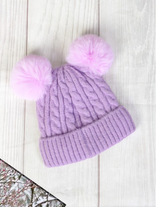 Kids Double Pom Pom Knitted Hat (Plush Inside) Kids Double Pom Pom Knitted Hat (Plush Inside)