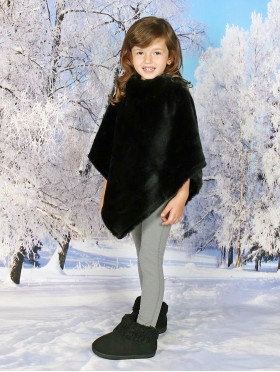 Kids Plush Poncho w/ Faux Fur Neckline (3-7 Years)