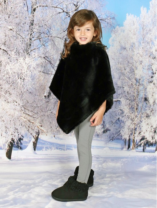 Kids Plush Poncho w/ Faux Fur Neckline (3-6 Years)