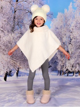 Kids Plush Poncho w/ Faux Fur Neckline (3-6 Years)