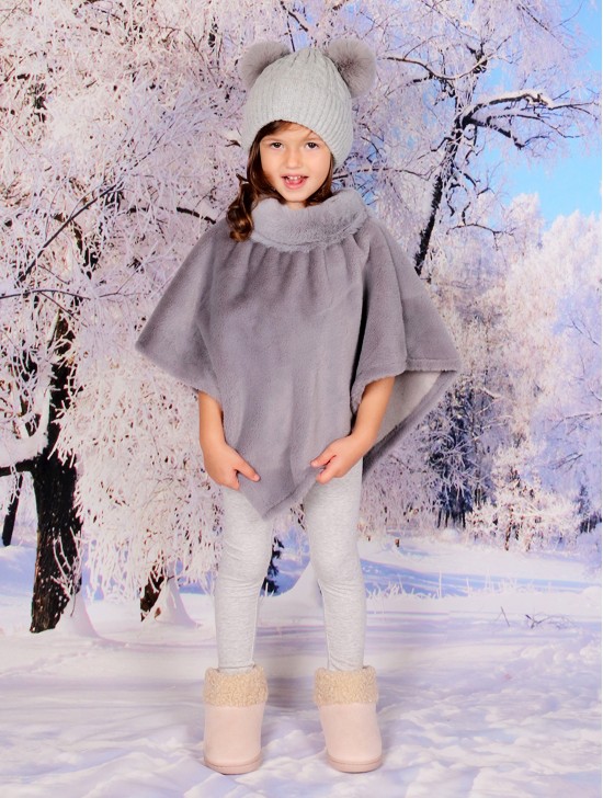 Kids Plush Poncho w/ Faux Fur Neckline (3-6 Years)