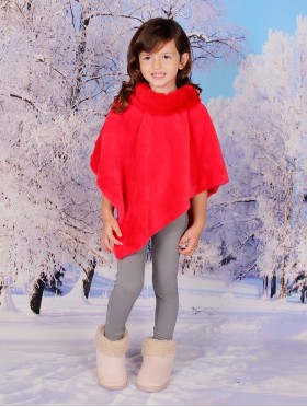 Kids Plush Poncho w/ Faux Fur Neckline (3-7 Years)