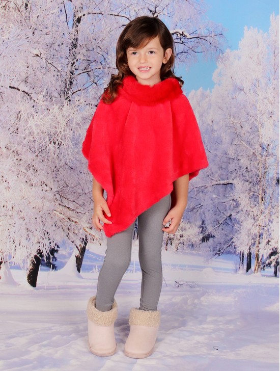 Kids Plush Poncho w/ Faux Fur Neckline (3-7 Years)