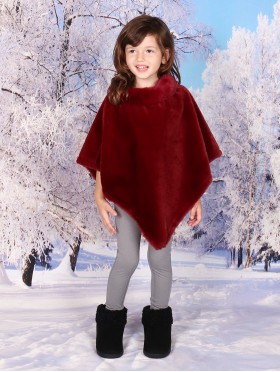 Kids Plush Poncho w/ Faux Fur Neckline (3-7 Years)