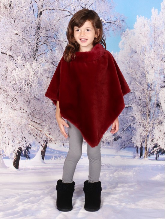 Kids Plush Poncho w/ Faux Fur Neckline (3-7 Years)