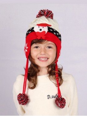 Kids Polar Bear Design Knitted Hat W/ Ear Flaps