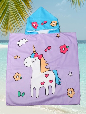 Kids Unicorn Patterned Hoodie Towel