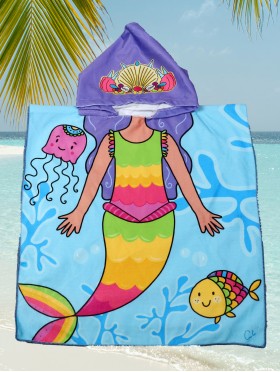 Kids Mermaid Patterned Hoodie Towel