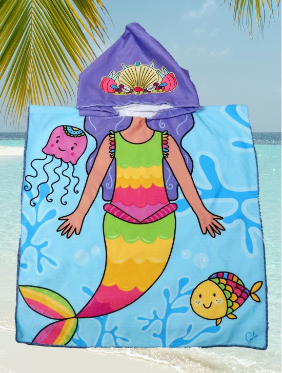 Kids Mermaid Patterned Hoodie Towel