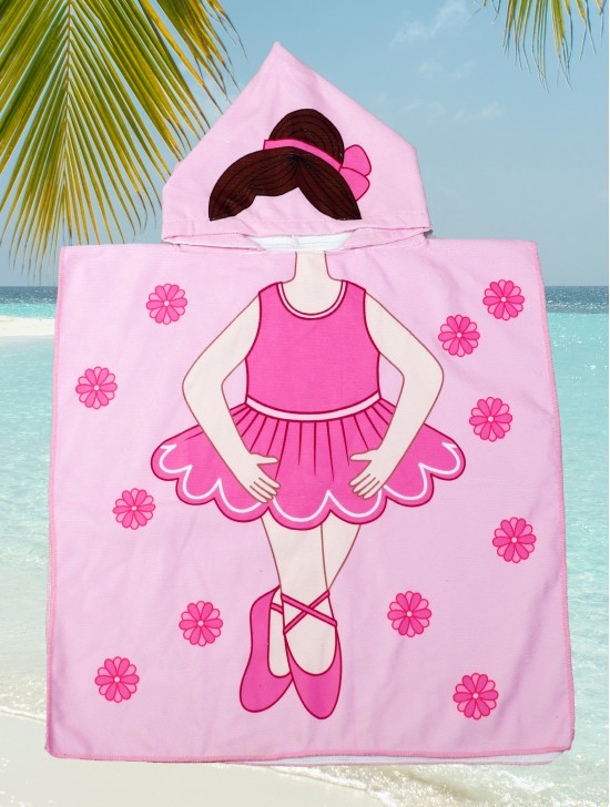 Kids Ballerina Patterned Hoodie Towel