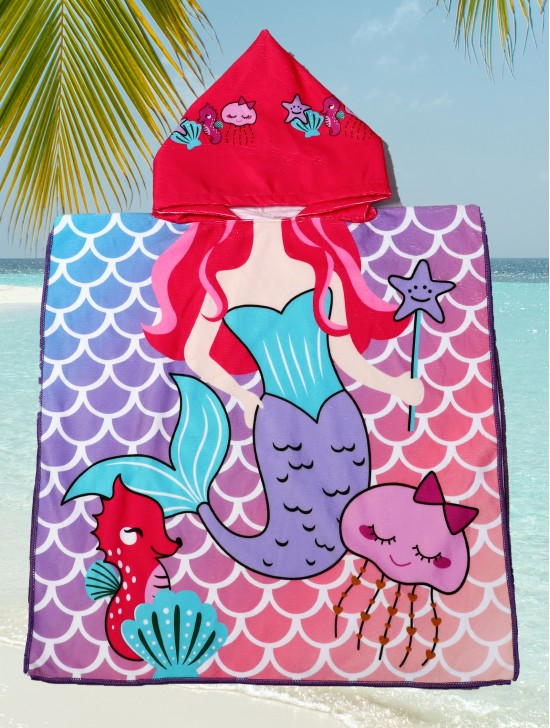 Kids Mermaid Patterned Hoodie Towel