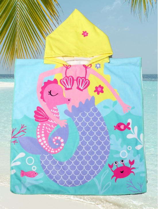 Kids Mermaid Patterned Hoodie Towel