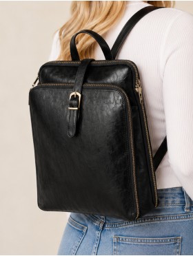 Faux Leather Laptop Backpack W/ Multiple Compartments