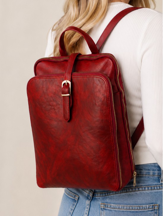 Faux Leather Laptop Backpack W/ Multiple Compartments