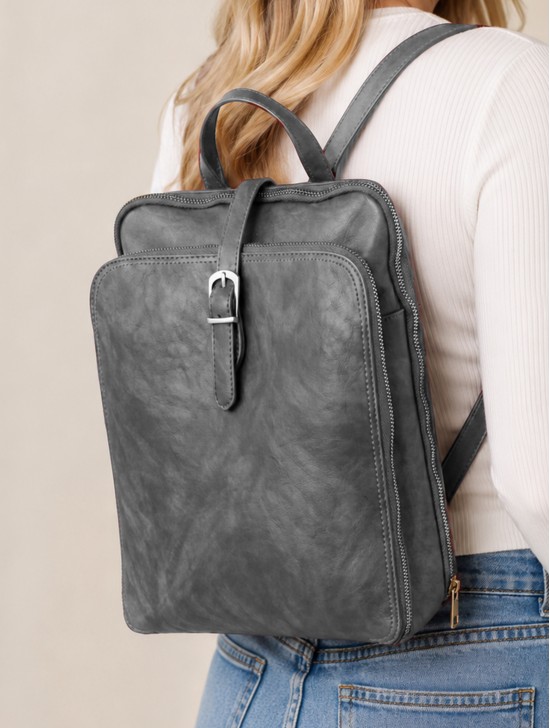 Faux Leather Laptop Backpack W/ Multiple Compartments