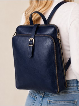 Faux Leather Laptop Backpack W/ Multiple Compartments