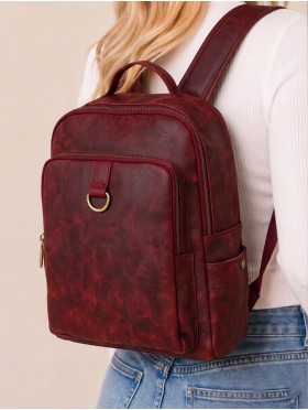 Faux Leather Laptop Backpack W/ Multiple Compartments