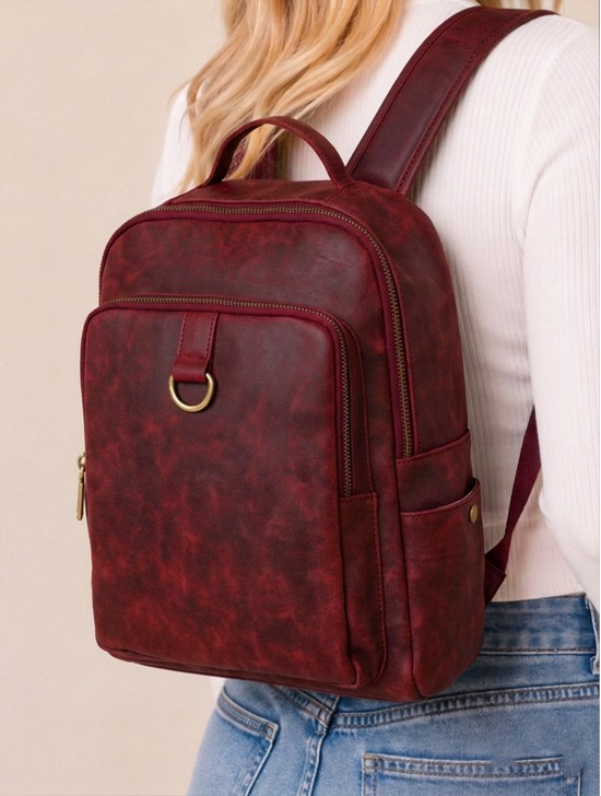 Faux Leather Laptop Backpack W/ Multiple Compartments Faux Leather Laptop Backpack W/ Multiple Compartments