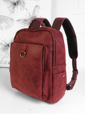 Faux Leather Laptop Backpack W/ Multiple Compartments