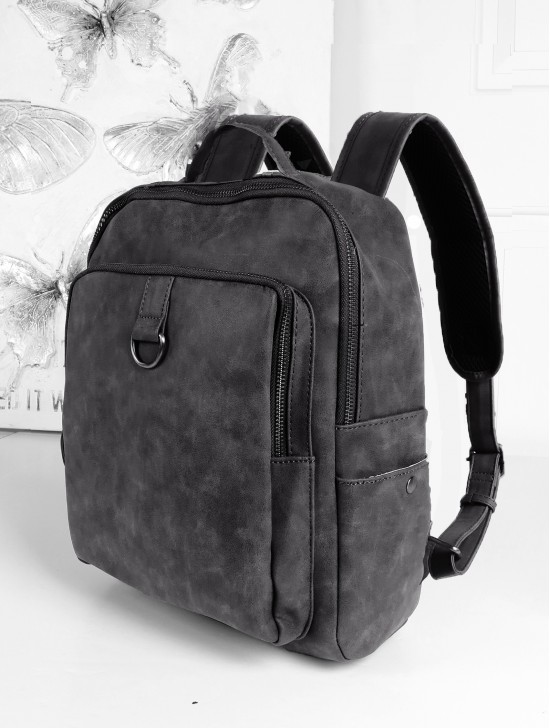 Faux Leather Laptop Backpack W/ Multiple Compartments