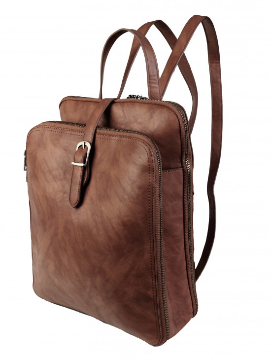 Faux Leather Laptop Backpack W/ Multiple Compartments