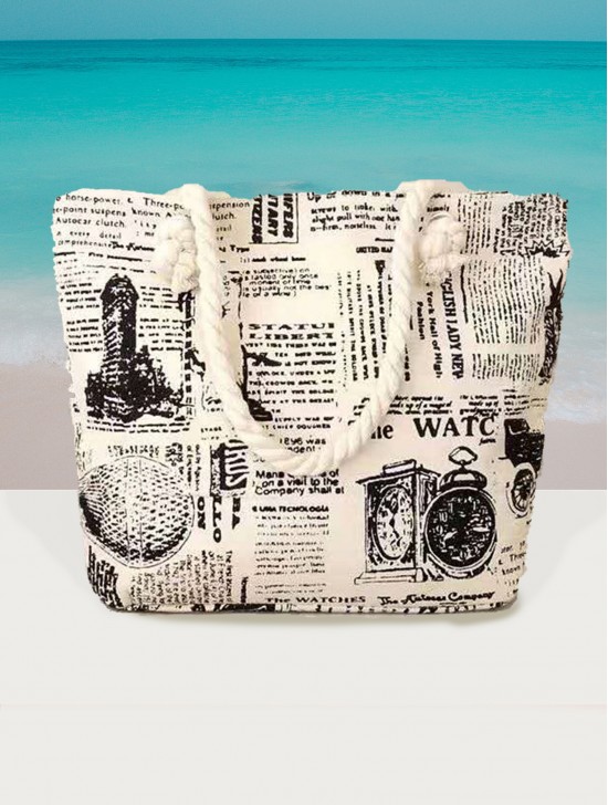 Newspaper Print Canvas Tote Bag