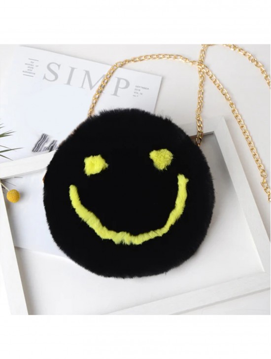 Smiley Face Plush Purse w/ Gold Chain