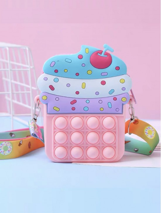 Kids POP-IT Ice Cream Silicon  Crossbody Purse w/Zipper Closure