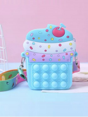 Kids POP-IT Ice Cream Silicon  Crossbody Purse w/Zipper Closure