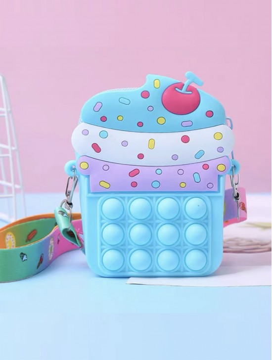 Kids POP-IT Ice Cream Silicon  Crossbody Purse w/Zipper Closure