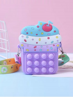 Kids POP-IT Ice Cream Silicon  Crossbody Purse w/Zipper Closure
