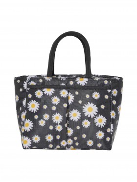 Daisy Print Insulated Lunch Bag with Zip Closure and Outside Pockets