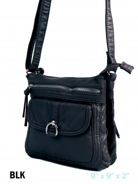 Solid Faux Leather Satchel W/ Multi Pocket